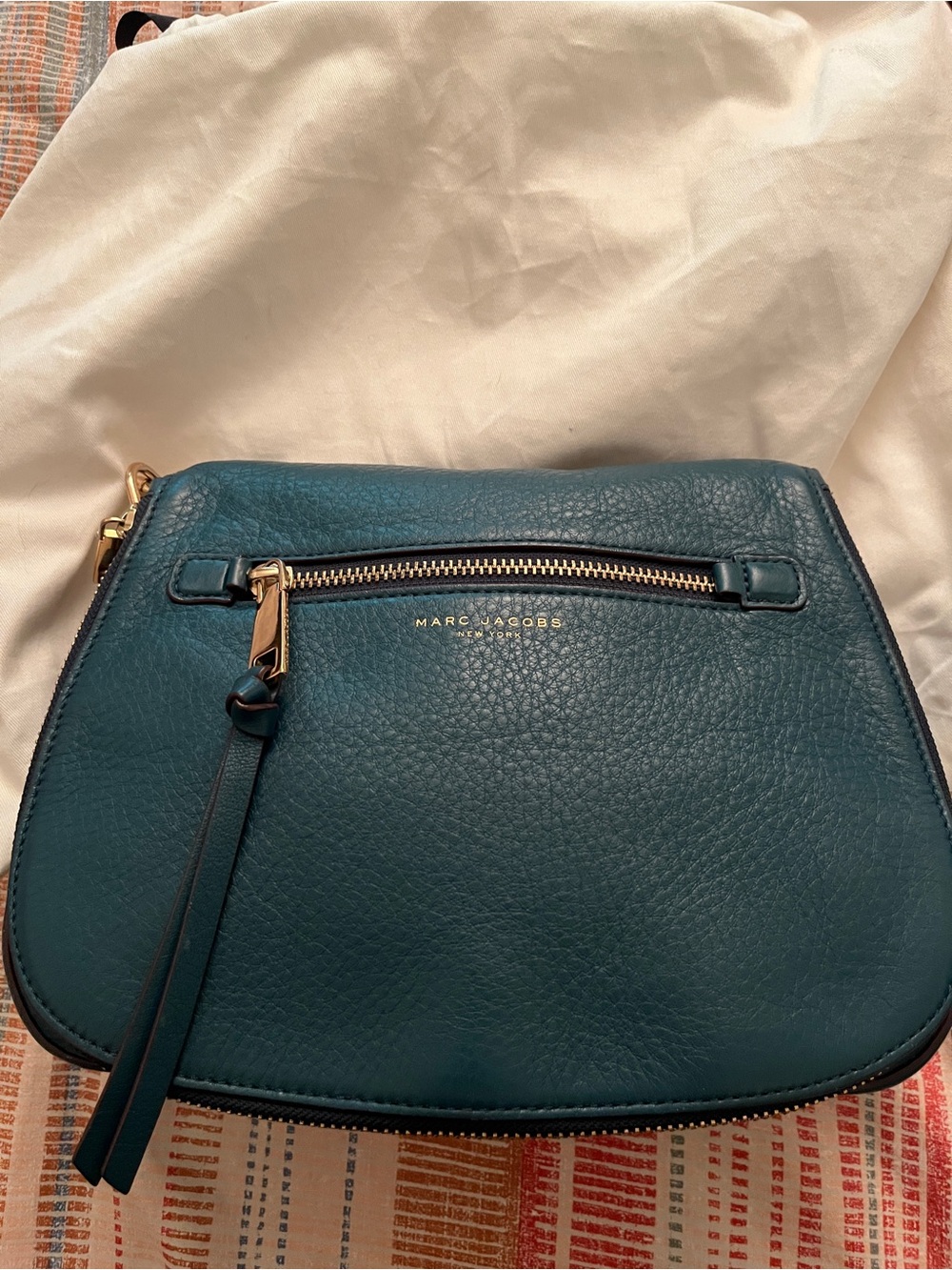 Marc Jacobs Teal Pebbled Leather Crossbody with Gold Zip
